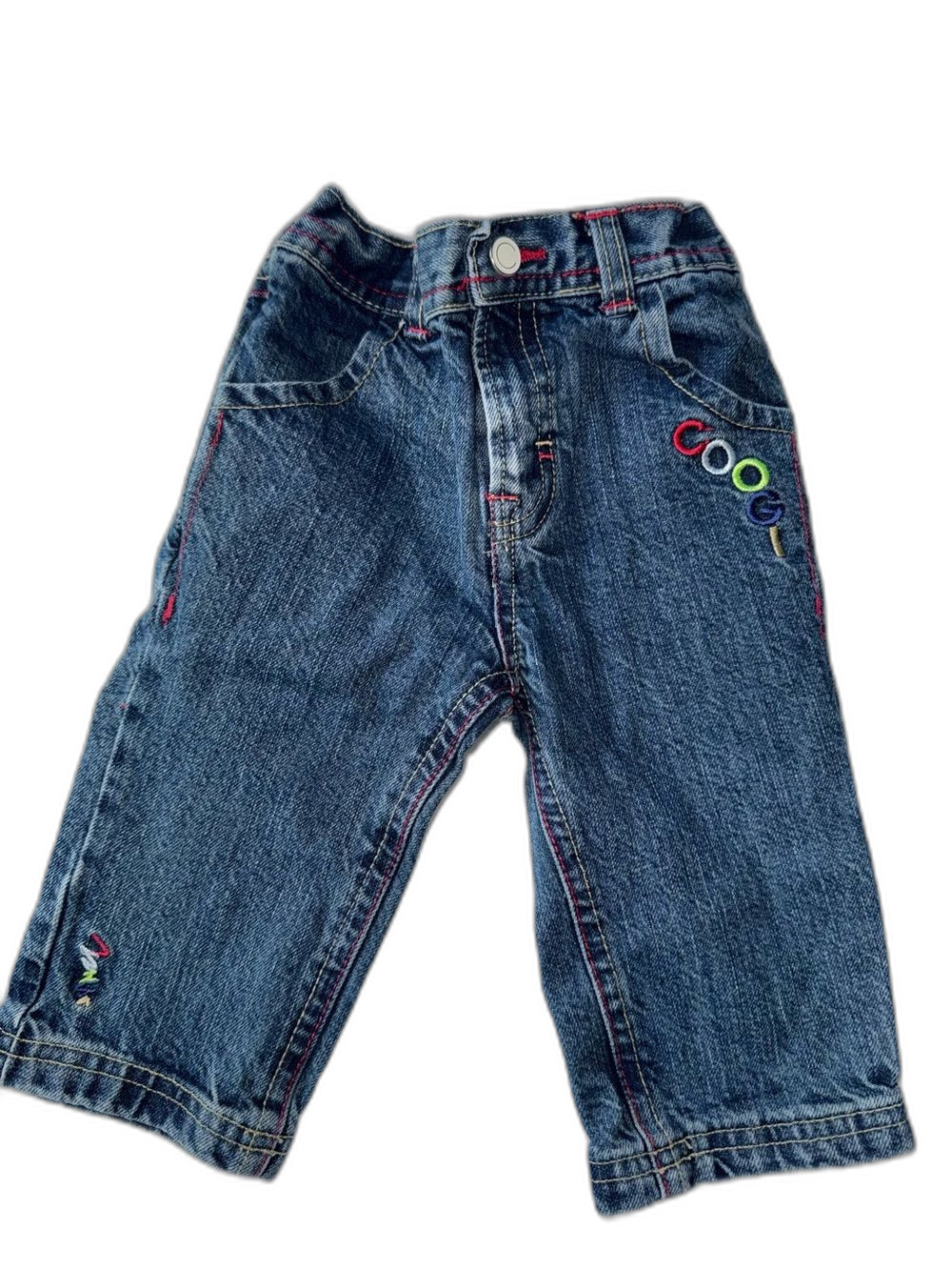 Baby Boys COOGI Jeans 12M Dark Blue Denim with Colorful Stitching !